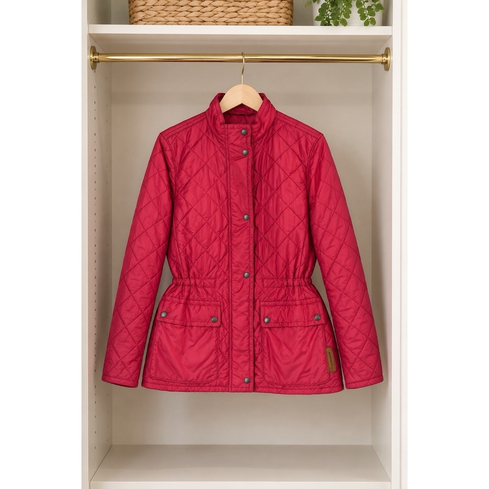 Coach Diamond Quilted Jacket Full Zip Snap w/Pockets in Coral Red - Medium
